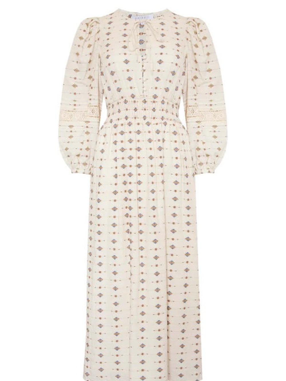 HUNTER BELL Cream Printed Long Maxi Dress with Puff Sleeves